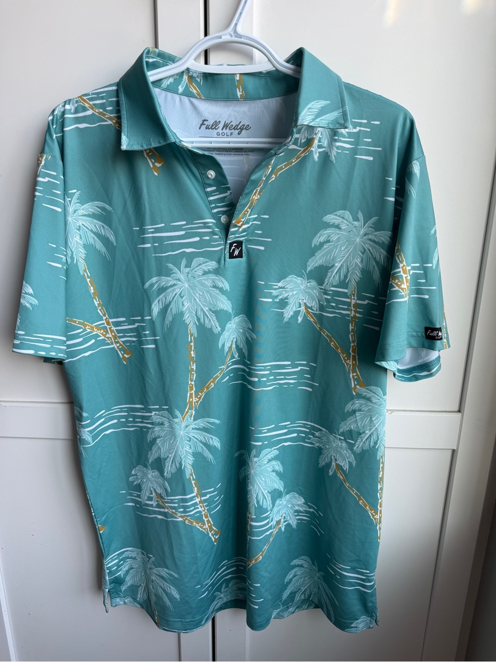 Full Wedge Golf Men’s Large Teal Palm Tree Performance Polo Shirt